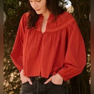 NEW NWT WOMEN $225 Sz 1 THE GREAT PICTURESQUE TABASCO ORANGE SHIRT TOP BLOUSE